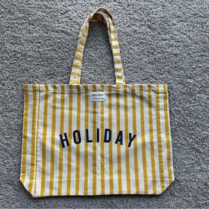 Sezane Holiday Yellow and White Striped Tote - NWT